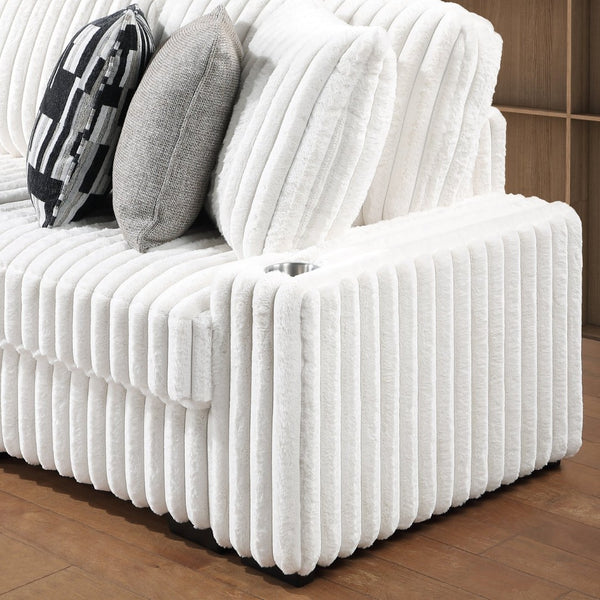 English Elm Puffy Contemporary Sectional Sofa with Ribbed Polyester Upholstery and Reversible Chaise Cream B009S02211
