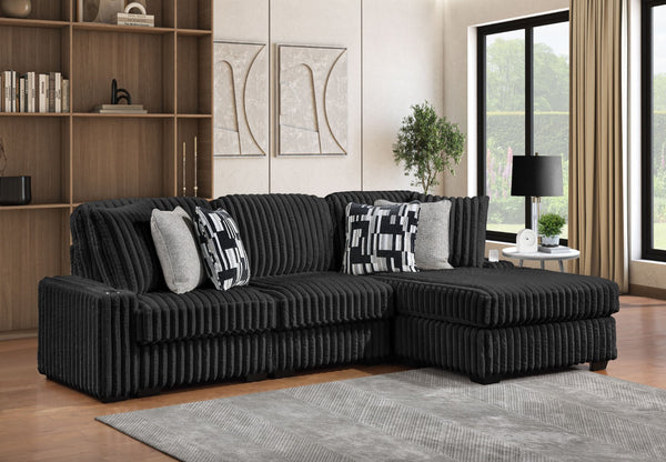 English Elm Puffy Contemporary Sectional Sofa with Ribbed Polyester Upholstery and Reversible Chaise Black B009S02212