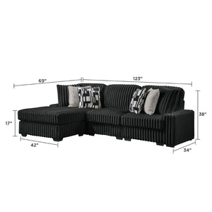 English Elm Puffy Contemporary Sectional Sofa with Ribbed Polyester Upholstery and Reversible Chaise Black B009S02212