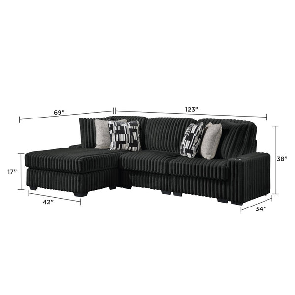 English Elm Puffy Contemporary Sectional Sofa with Ribbed Polyester Upholstery and Reversible Chaise Black B009S02212