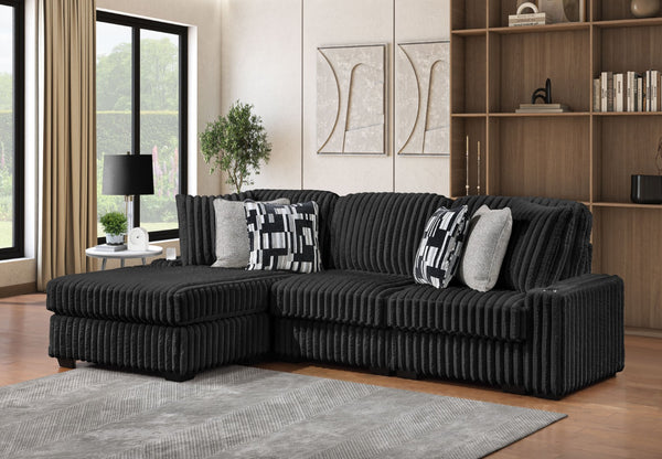 English Elm Puffy Contemporary Sectional Sofa with Ribbed Polyester Upholstery and Reversible Chaise Black B009S02212