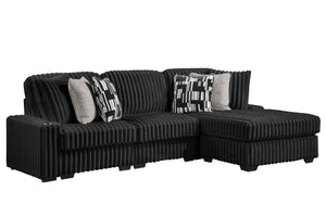 English Elm Puffy Contemporary Sectional Sofa with Ribbed Polyester Upholstery and Reversible Chaise Black B009S02212