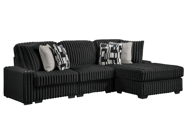 English Elm Puffy Contemporary Sectional Sofa with Ribbed Polyester Upholstery and Reversible Chaise Black B009S02212
