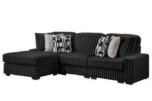 English Elm Puffy Contemporary Sectional Sofa with Ribbed Polyester Upholstery and Reversible Chaise Black B009S02212