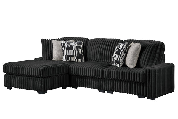 English Elm Puffy Contemporary Sectional Sofa with Ribbed Polyester Upholstery and Reversible Chaise Black B009S02212