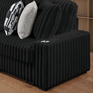 English Elm Puffy Contemporary Sectional Sofa with Ribbed Polyester Upholstery and Reversible Chaise Black B009S02212