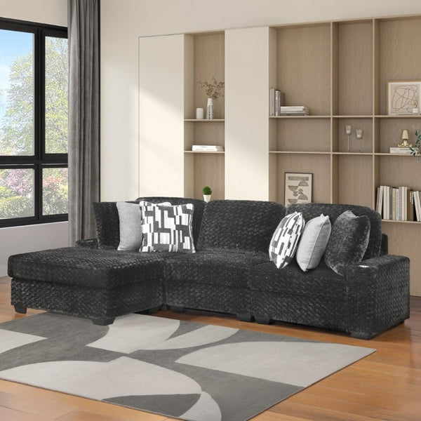 English Elm Magnum Contemporary Sectional Sofa Soft Gray Fabric Plush Seating for Open Living Rooms B009S02213