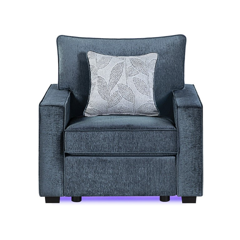 English Elm Rita Contemporary Accent Chair with LED Base Glow Upholstered in Soft Navy Fabric B009S02218