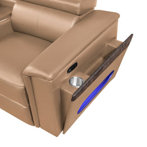 English Elm Nova Caramel Upholstered Sectional with Built-in Reading Light and Center Console B009S02219