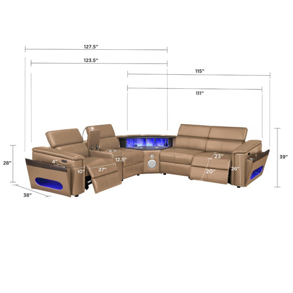English Elm Nova Caramel Upholstered Sectional with Built-in Reading Light and Center Console B009S02219