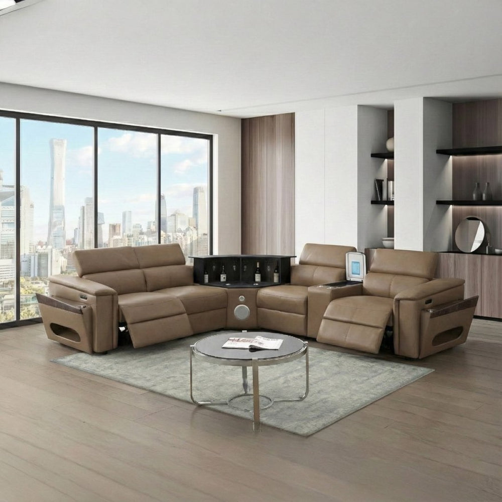 English Elm Nova Caramel Upholstered Modular Sectional with Built-in Fridge for Entertainment B009S02220