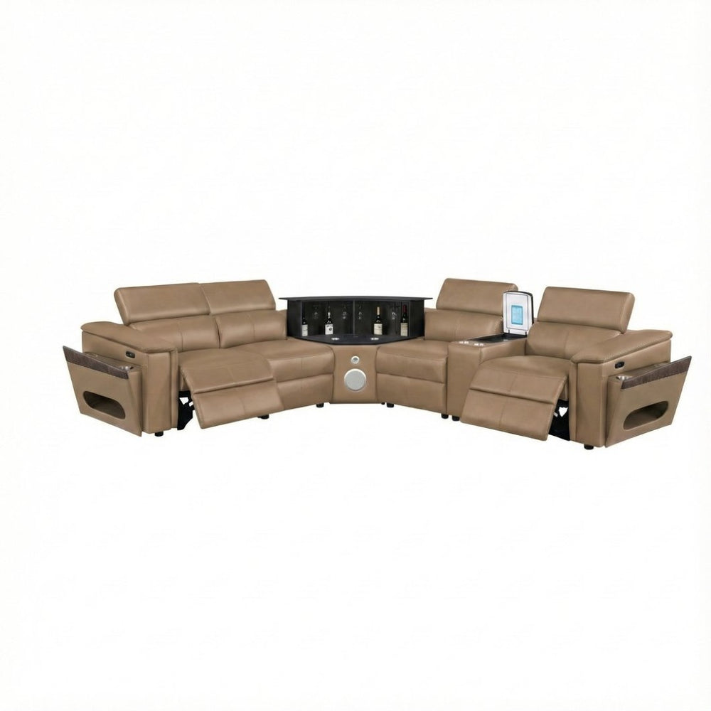 English Elm Nova Caramel Upholstered Modular Sectional with Built-in Fridge for Entertainment B009S02220