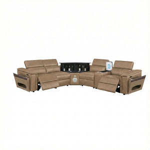 English Elm Nova Caramel Upholstered Modular Sectional with Built-in Fridge for Entertainment B009S02220
