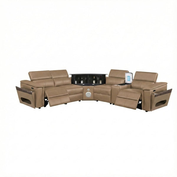 English Elm Nova Caramel Upholstered Modular Sectional with Built-in Fridge for Entertainment B009S02220