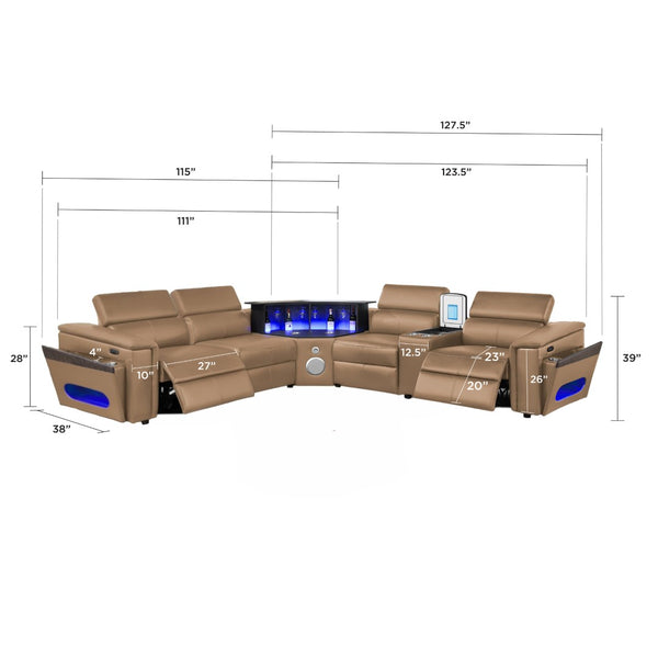 English Elm Nova Caramel Upholstered Modular Sectional with Built-in Fridge for Entertainment B009S02220