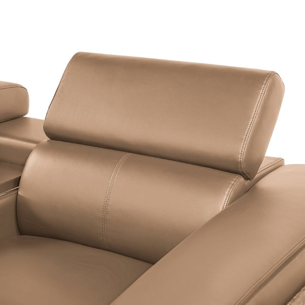 English Elm Nova Caramel Power Reclining Sectional with Bluetooth Speakers Fridge and Led Lighting B009S02221