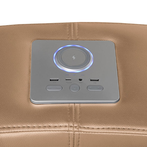 English Elm Nova Caramel Power Reclining Sectional with Bluetooth Speakers Fridge and Led Lighting B009S02221