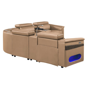 English Elm Nova Caramel Power Reclining Sectional with Bluetooth Speakers Fridge and Led Lighting B009S02221