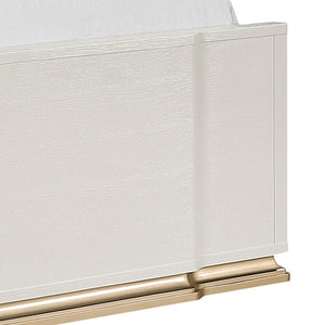 English Elm Lexington Upholstered Queen Bed Scalloped Ivory Headboard with Gold Trim Accent B009S02253
