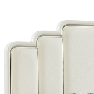 English Elm Lexington Upholstered Queen Bed Scalloped Ivory Headboard with Gold Trim Accent B009S02253