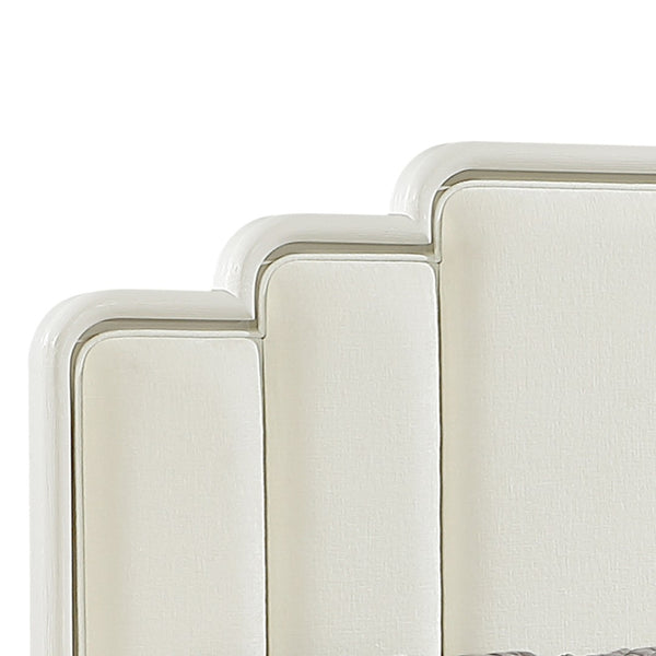 English Elm Lexington Upholstered Queen Bed Scalloped Ivory Headboard with Gold Trim Accent B009S02253