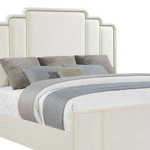 English Elm Lexington Upholstered Queen Bed Scalloped Ivory Headboard with Gold Trim Accent B009S02253