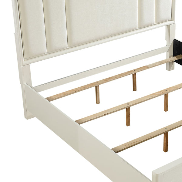 English Elm Lexington Upholstered Queen Bed Scalloped Ivory Headboard with Gold Trim Accent B009S02253