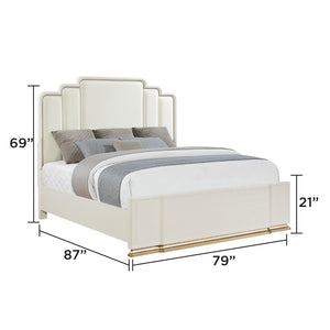 English Elm Lexington Scalloped Panel King Bed Ivory Upholstered Frame with Gold Trim Accent B009S02254