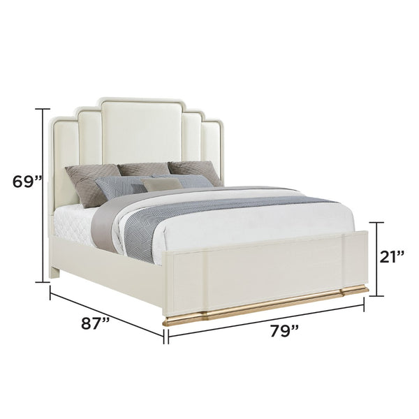English Elm Lexington Scalloped Panel King Bed Ivory Upholstered Frame with Gold Trim Accent B009S02254