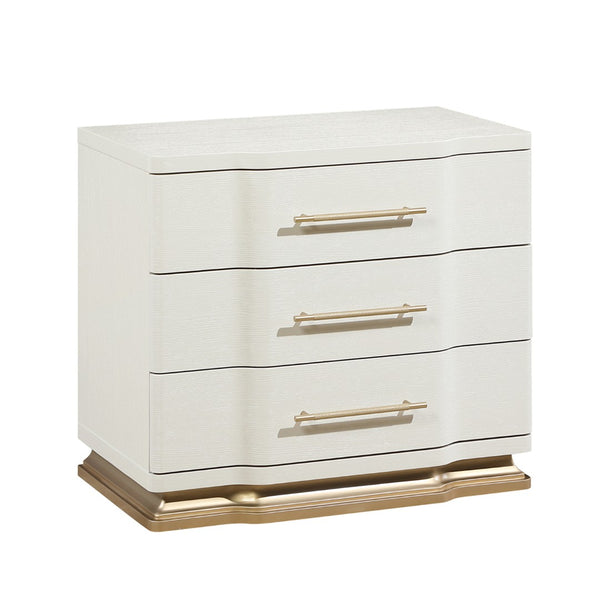 English Elm Lexington Queen Bedroom Set Glossy Ivory Gold Hardware Upholstered Panel Bed Four Piece B009S02255