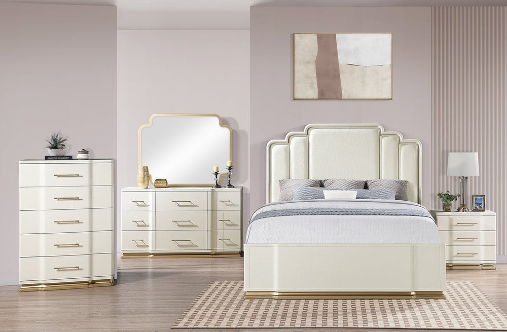 English Elm Lexington Queen Bedroom Set Ivory Glam Upholstered Bed Dresser Nightstand Chest B009S02257
