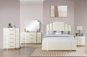 English Elm Lexington Queen Bedroom Set Ivory Glam Upholstered Bed Dresser Nightstand Chest B009S02257