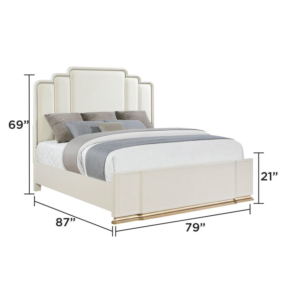 English Elm Lexington King Bedroom Set Ivory Gloss Gold Hardware Upholstered Panel Bed 5 Piece B009S02258