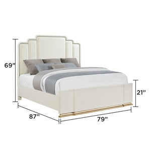 English Elm Lexington King Bedroom Set Ivory Gloss Gold Hardware Upholstered Panel Bed 5 Piece B009S02258