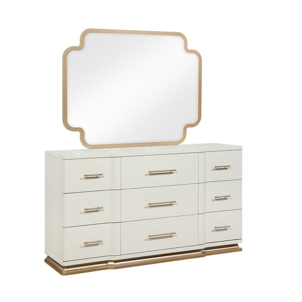 English Elm Lexington King Bedroom Set Ivory Gloss Gold Hardware Upholstered Panel Bed 5 Piece B009S02258