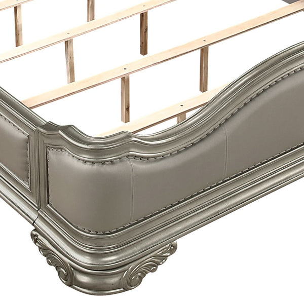 English Elm Bella Queen Platform Bed Ornate Carved Molding Upholstered Footboard Champagne Finish B009S02271