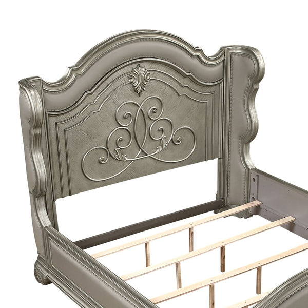 English Elm Bella Queen Platform Bed Ornate Carved Molding Upholstered Footboard Champagne Finish B009S02271