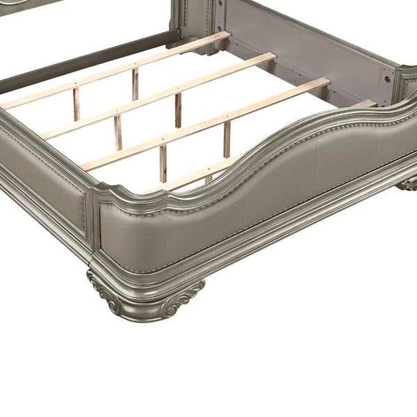 English Elm Bella Queen Platform Bed Ornate Carved Molding Upholstered Footboard Champagne Finish B009S02271