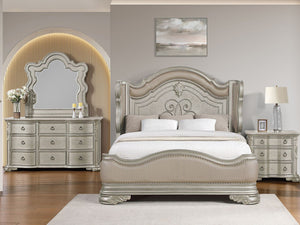 English Elm Bella Queen Bedroom Set Champagne Wood Wingback Marble Top Ornate Traditional 4 Piece B009S02273