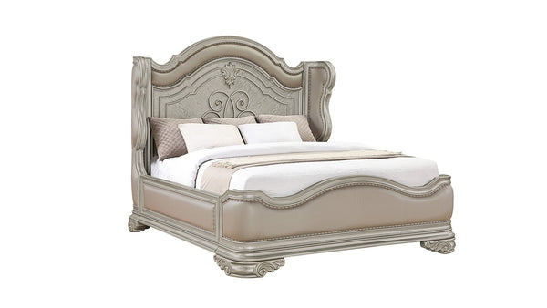 English Elm Bella Queen Bedroom Set Champagne Wood Wingback Marble Top Ornate Traditional 4 Piece B009S02273