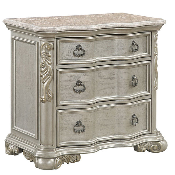 English Elm Bella Queen Bedroom Set Champagne Wood Wingback Marble Top Ornate Traditional 4 Piece B009S02273