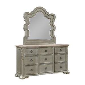 English Elm Bella Traditional King Bedroom Set Wingback Upholstered Bed Marble Tops Champagne Wood B009S02276