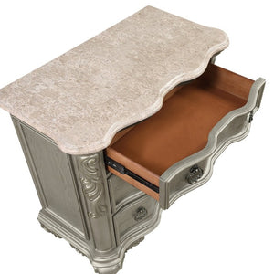 English Elm Bella Traditional King Bedroom Set Wingback Upholstered Bed Marble Tops Champagne Wood B009S02276