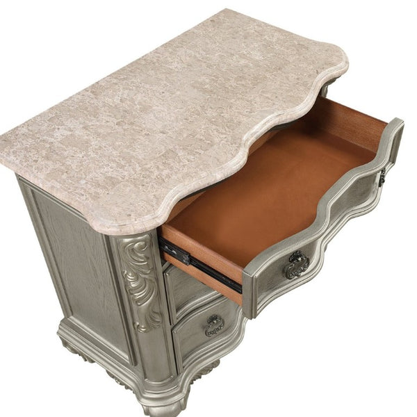 English Elm Bella Traditional King Bedroom Set Wingback Upholstered Bed Marble Tops Champagne Wood B009S02276