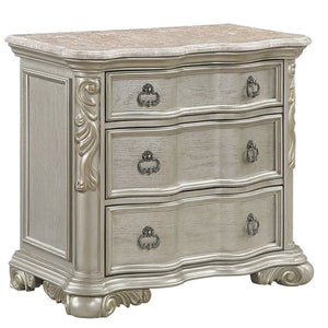 English Elm Bella Traditional King Bedroom Set Wingback Upholstered Bed Marble Tops Champagne Wood B009S02276