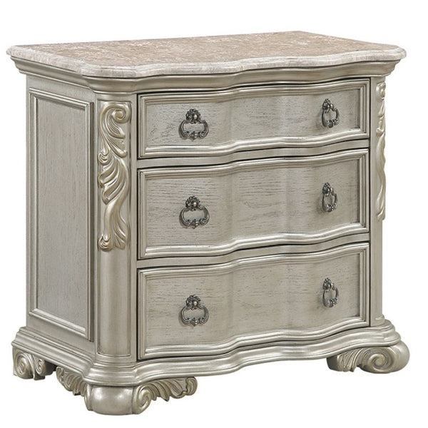 English Elm Bella Traditional King Bedroom Set Wingback Upholstered Bed Marble Tops Champagne Wood B009S02276