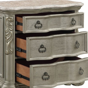 English Elm Bella Traditional King Bedroom Set Wingback Upholstered Bed Marble Tops Champagne Wood B009S02276