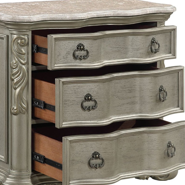 English Elm Bella Traditional King Bedroom Set Wingback Upholstered Bed Marble Tops Champagne Wood B009S02276