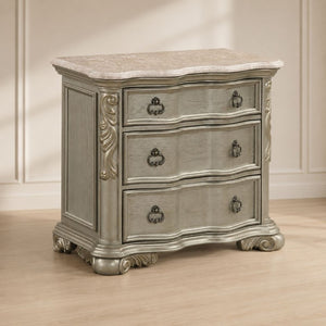 English Elm Bella Traditional King Bedroom Set Wingback Upholstered Bed Marble Tops Champagne Wood B009S02276