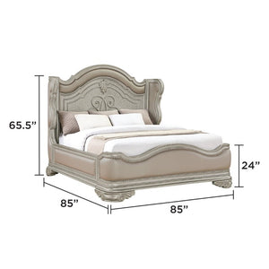 English Elm Bella Traditional King Bedroom Set Wingback Upholstered Bed Marble Tops Champagne Wood B009S02276